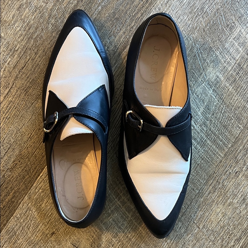 J. Crew Women's Black and White Pointed-toe Monk Strap shoes